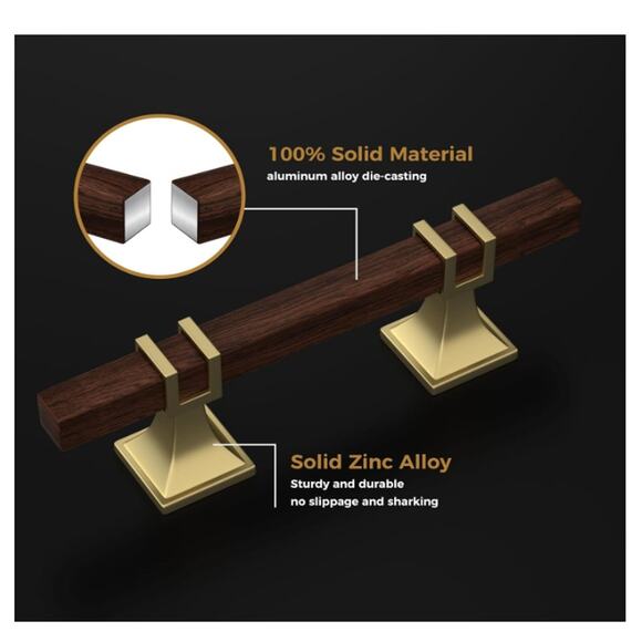 10 Pack 6-1/4" Wood Grain&Gold Pulls, Gold Kitchen Handles 2 Tone Square, Brass - Picture 4 of 7